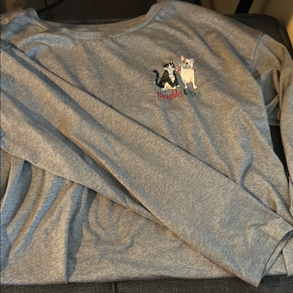 Gray Cat Print Women's Pajama Top